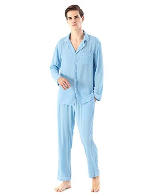 YIMANIE Mens Cotton Pajamas Set Long Sleeve and Long Pant Classic Sleepwear Woven Loungewear