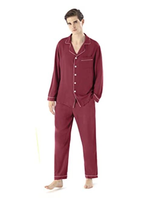 YIMANIE Mens Cotton Pajamas Set Long Sleeve and Long Pant Classic Sleepwear Woven Loungewear