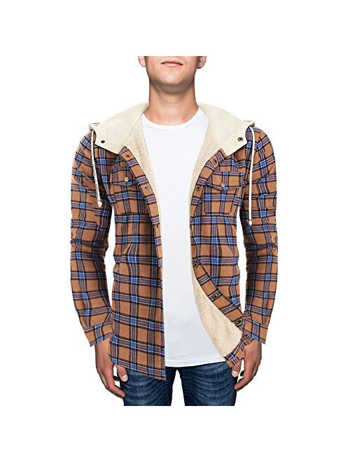 ZAFUL Men’s Plaid Fleece Hooded Jacket Unisex Flannel Lined Long Sleeves Drawstring Fuzzy Hoodie Shirt Coat