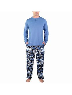 DG Hill Men's Sleepwear Set, Long Sleeve Shirt with Fleece Pajama Pants