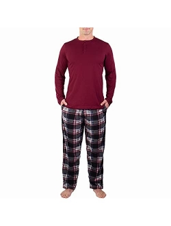 DG Hill Men's Sleepwear Set, Long Sleeve Shirt with Fleece Pajama Pants