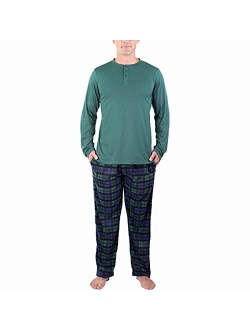 DG Hill Men's Sleepwear Set, Long Sleeve Shirt with Fleece Pajama Pants