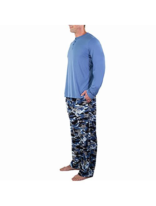 DG Hill Men's Sleepwear Set, Long Sleeve Shirt with Fleece Pajama Pants