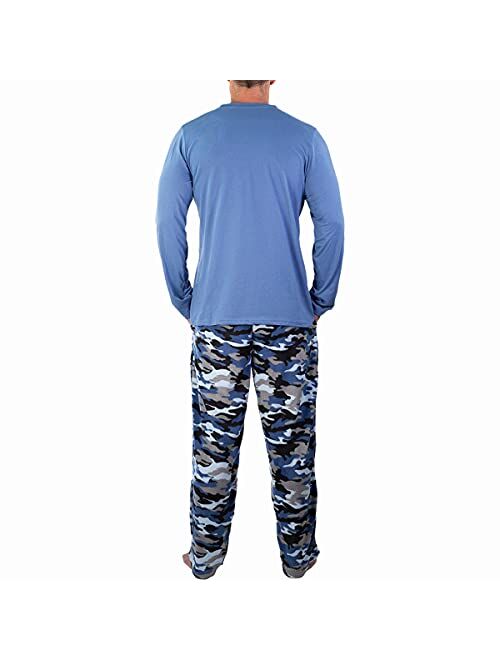 DG Hill Men's Sleepwear Set, Long Sleeve Shirt with Fleece Pajama Pants