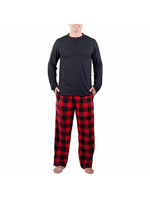 DG Hill Men's Sleepwear Set, Long Sleeve Shirt with Fleece Pajama Pants