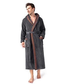 Men's Warm Robe Soft Coral Fleece Long Plush Bathrobe