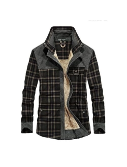 Men's Thermal Flannel Fleece Lined Plaid Shirt Jackets Casual Lapel Button-Down Shirts Fashion Comfy Jacket