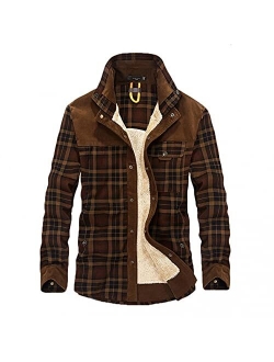 Men's Thermal Flannel Fleece Lined Plaid Shirt Jackets Casual Lapel Button-Down Shirts Fashion Comfy Jacket