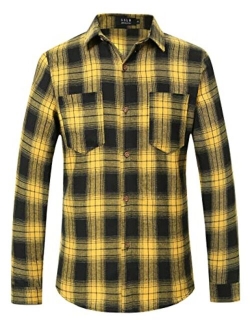 SSLR Mens Flannel Shirts Casual Button Down Brushed Long Sleeve Plaid Shirt for Men