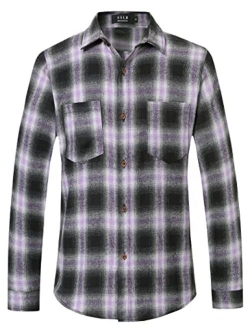 SSLR Mens Flannel Shirts Casual Button Down Brushed Long Sleeve Plaid Shirt for Men