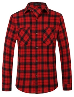 SSLR Mens Flannel Shirts Casual Button Down Brushed Long Sleeve Plaid Shirt for Men