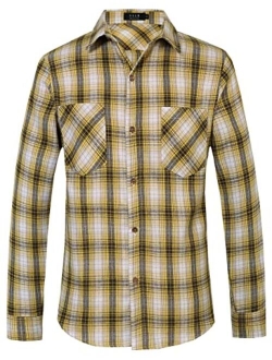 SSLR Mens Flannel Shirts Casual Button Down Brushed Long Sleeve Plaid Shirt for Men