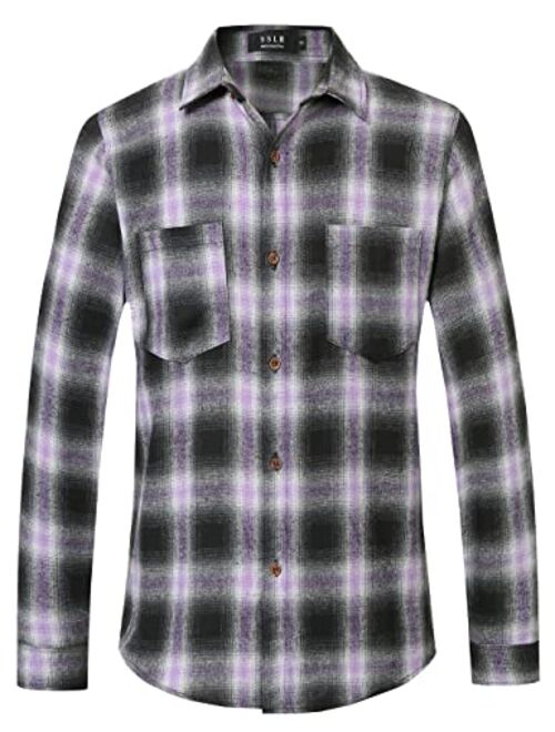 SSLR Mens Flannel Shirts Casual Button Down Brushed Long Sleeve Plaid Shirt for Men