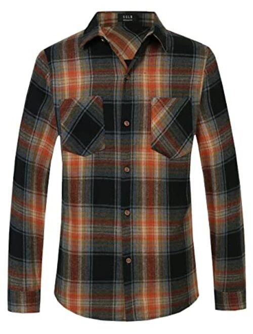 SSLR Mens Flannel Shirts Casual Button Down Brushed Long Sleeve Plaid Shirt for Men