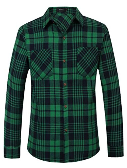 SSLR Mens Flannel Shirts Casual Button Down Brushed Long Sleeve Plaid Shirt for Men