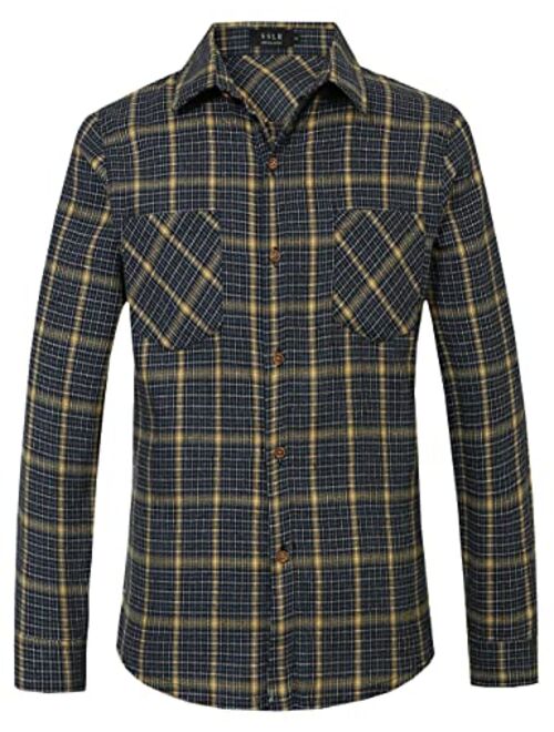 SSLR Mens Flannel Shirts Casual Button Down Brushed Long Sleeve Plaid Shirt for Men