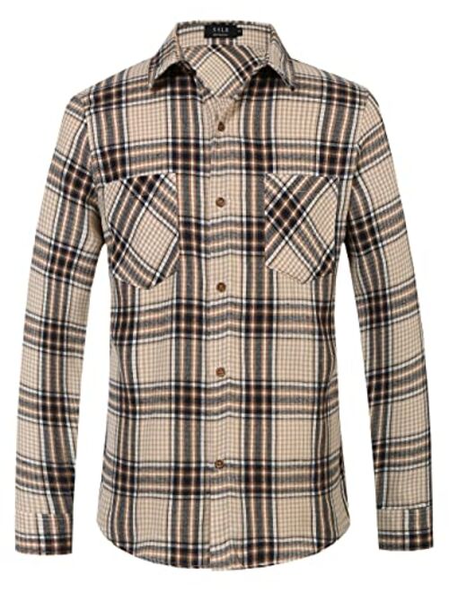 SSLR Mens Flannel Shirts Casual Button Down Brushed Long Sleeve Plaid Shirt for Men