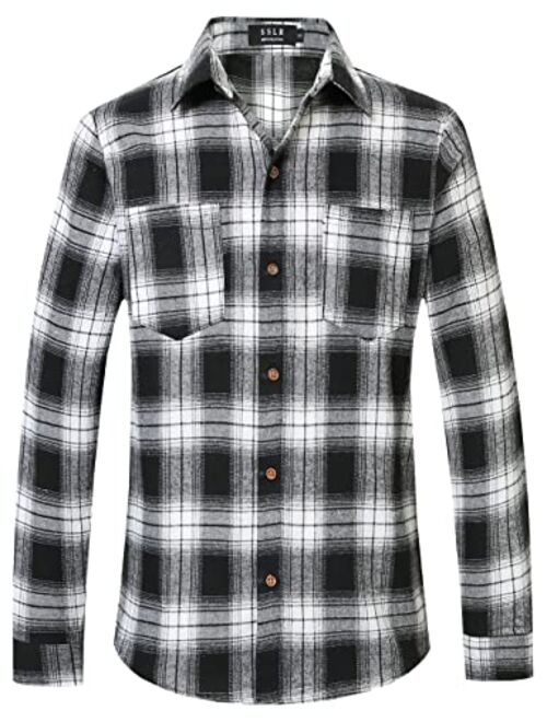 SSLR Mens Flannel Shirts Casual Button Down Brushed Long Sleeve Plaid Shirt for Men