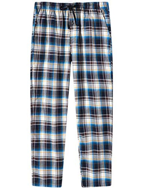 MoFiz Men's Pajama Bottom Pants Classic Cotton Plaid Pants Cozy Pajama Pants Drawstring Button Fly