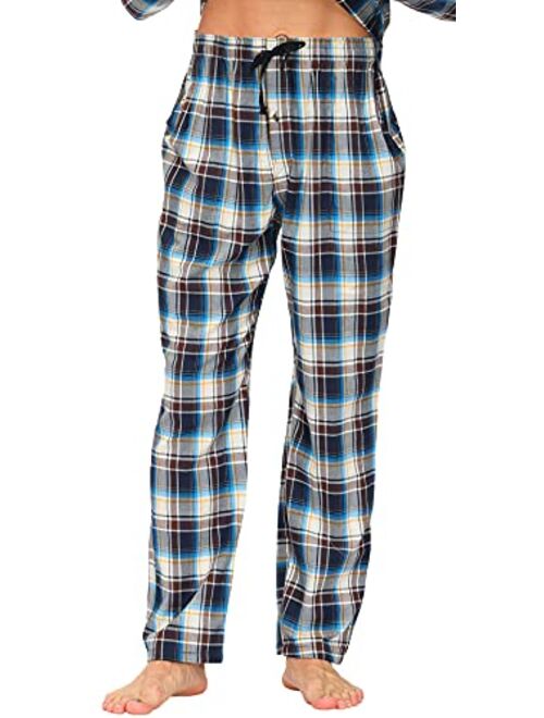 MoFiz Men's Pajama Bottom Pants Classic Cotton Plaid Pants Cozy Pajama Pants Drawstring Button Fly