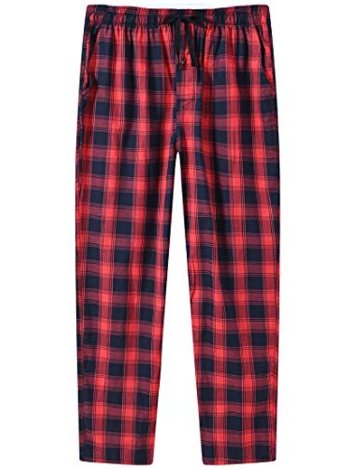 MoFiz Men's Pajama Bottom Pants Classic Cotton Plaid Pants Cozy Pajama Pants Drawstring Button Fly