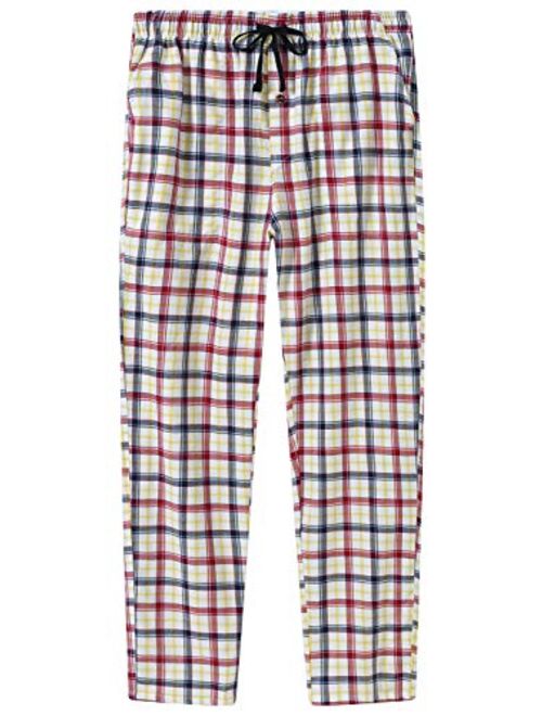 MoFiz Men's Pajama Bottom Pants Classic Cotton Plaid Pants Cozy Pajama Pants Drawstring Button Fly