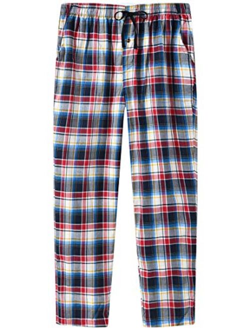 MoFiz Men's Pajama Bottom Pants Classic Cotton Plaid Pants Cozy Pajama Pants Drawstring Button Fly