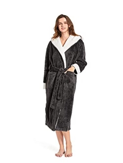 SlumberMee Mens and Womens Thick Warm Fleece Plush Robe with Hood Ultra Soft Fluffy Full Length Long with Pockets House Coat