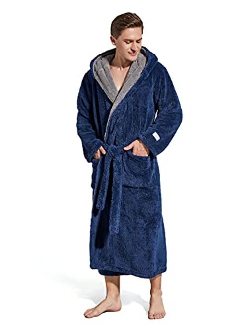 SlumberMee Mens and Womens Thick Warm Fleece Plush Robe with Hood Ultra Soft Fluffy Full Length Long with Pockets House Coat