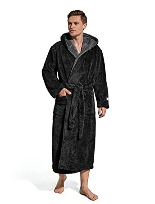 SlumberMee Mens and Womens Thick Warm Fleece Plush Robe with Hood Ultra Soft Fluffy Full Length Long with Pockets House Coat