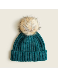 Ribbed pom-pom beanie