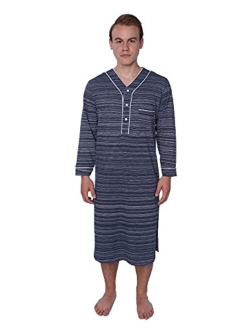 Beverly Rock Men's Jersey Long Nightgown Long Sleeve Lounge Sleep Shirt with Piping Finish