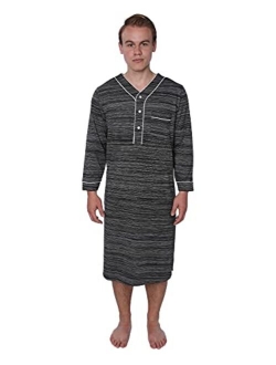 Beverly Rock Men's Jersey Long Nightgown Long Sleeve Lounge Sleep Shirt with Piping Finish