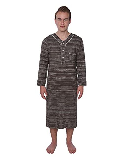 Beverly Rock Men's Jersey Long Nightgown Long Sleeve Lounge Sleep Shirt with Piping Finish