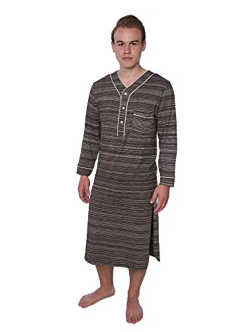 Beverly Rock Men's Jersey Long Nightgown Long Sleeve Lounge Sleep Shirt with Piping Finish