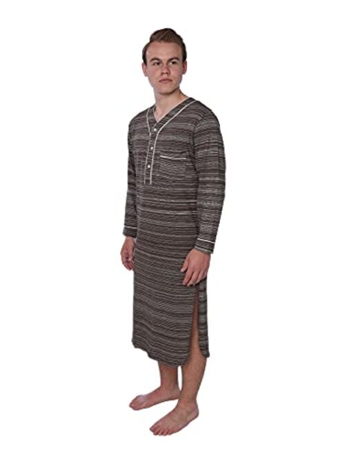 Beverly Rock Men's Jersey Long Nightgown Long Sleeve Lounge Sleep Shirt with Piping Finish