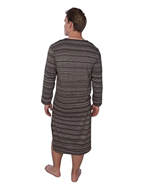 Beverly Rock Men's Jersey Long Nightgown Long Sleeve Lounge Sleep Shirt with Piping Finish