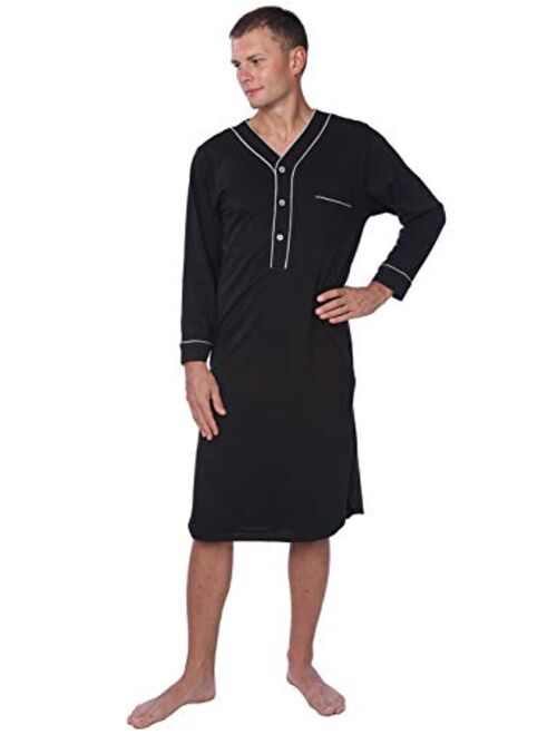 Beverly Rock Men's Jersey Long Nightgown Long Sleeve Lounge Sleep Shirt with Piping Finish