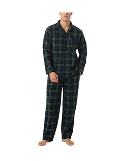 Men's 100% Cotton Flannel Plaid Pajama Set PJ Long Sleeve Tops Bottoms with Pockets M95