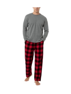 Men's 100% Cotton Flannel Plaid Pajama Set PJ Long Sleeve Tops Bottoms with Pockets M95