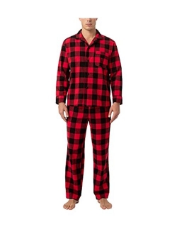 Men's 100% Cotton Flannel Plaid Pajama Set PJ Long Sleeve Tops Bottoms with Pockets M95