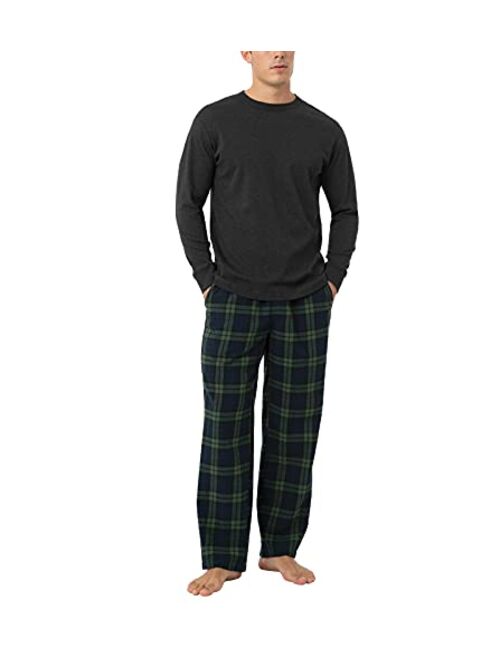 LAPASA Men's 100% Cotton Flannel Plaid Pajama Set PJ Long Sleeve Tops Bottoms with Pockets M95