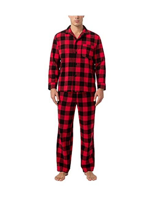 LAPASA Men's 100% Cotton Flannel Plaid Pajama Set PJ Long Sleeve Tops Bottoms with Pockets M95