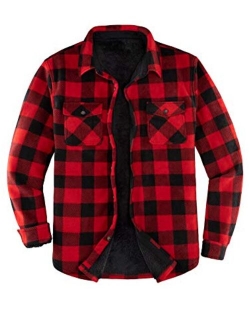 ThCreasa Men's Sherpa Fleece Lined Flannel Shirt Jacket Warm Button Down Plaid Shirt-Jacket