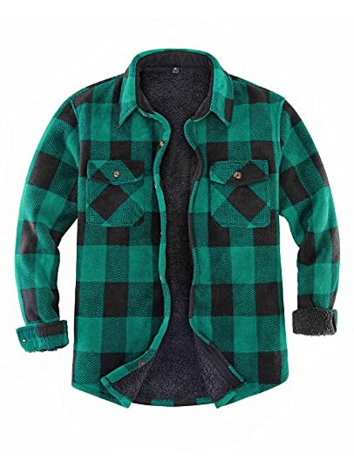 ThCreasa Men's Sherpa Fleece Lined Flannel Shirt Jacket Warm Button Down Plaid Shirt-Jacket