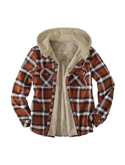 Muyise Men Flannel Shirt Jacket with Hooded Thickened Warm Fleece Lined Plaid Jacket Coat Buttoned Hoodie Thermal Outerwear