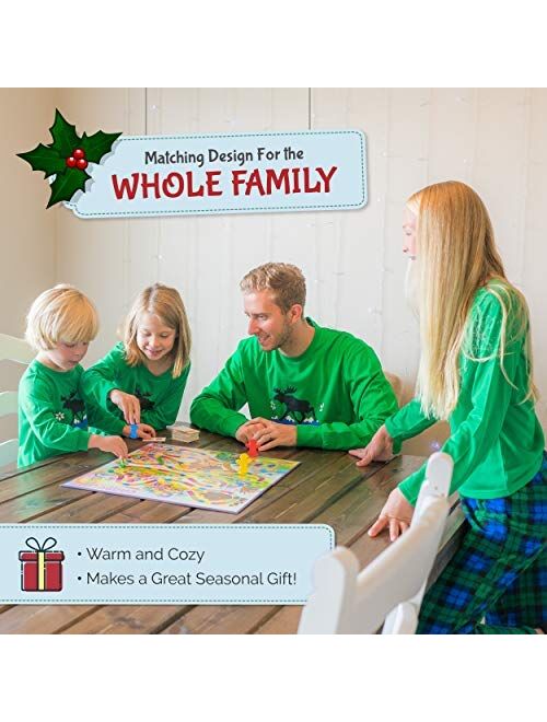 Mad Dog Concepts Matching Family Green Plaid Moose Christmas Holiday Pajamas Set + Slipper Socks