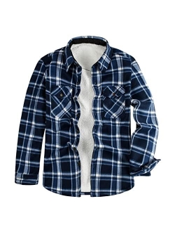 Wocoo Men's Fleece Sherpa Lined Flannel Shirt Jacket Heavyweight Thick Thermal Plaid Button Up Coat Warm Padded Plush Outwear