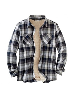 Wocoo Men's Fleece Sherpa Lined Flannel Shirt Jacket Heavyweight Thick Thermal Plaid Button Up Coat Warm Padded Plush Outwear