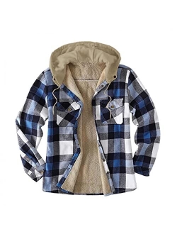 Wocoo Men's Fleece Sherpa Lined Flannel Shirt Jacket Heavyweight Thick Thermal Plaid Button Up Coat Warm Padded Plush Outwear